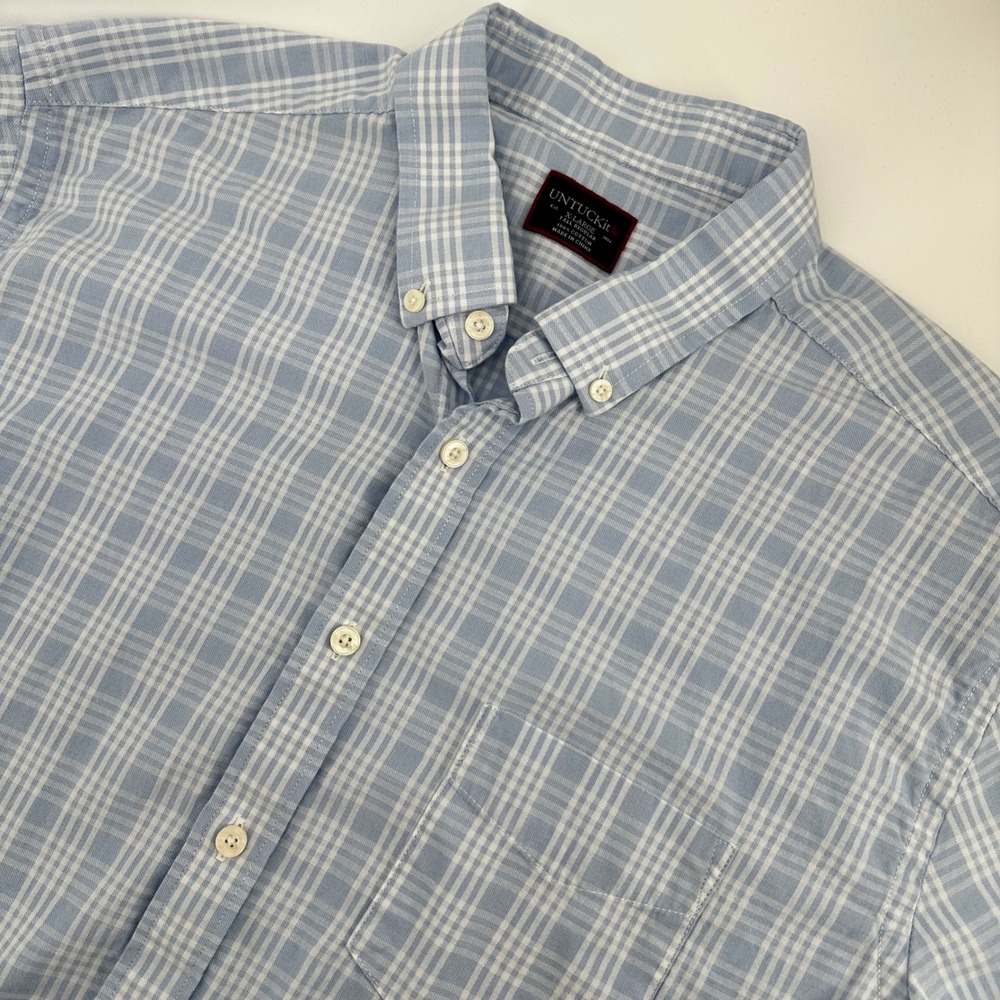 UNTUCKit Button Down Shirt Mens XL Tall Blue Plaid Short Sleeve Cotton